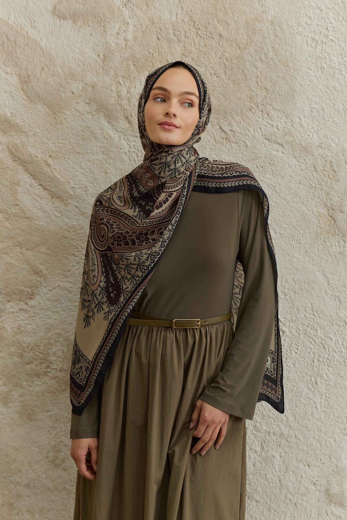 Cupra Prive Desenli Şal Blossom Vizon