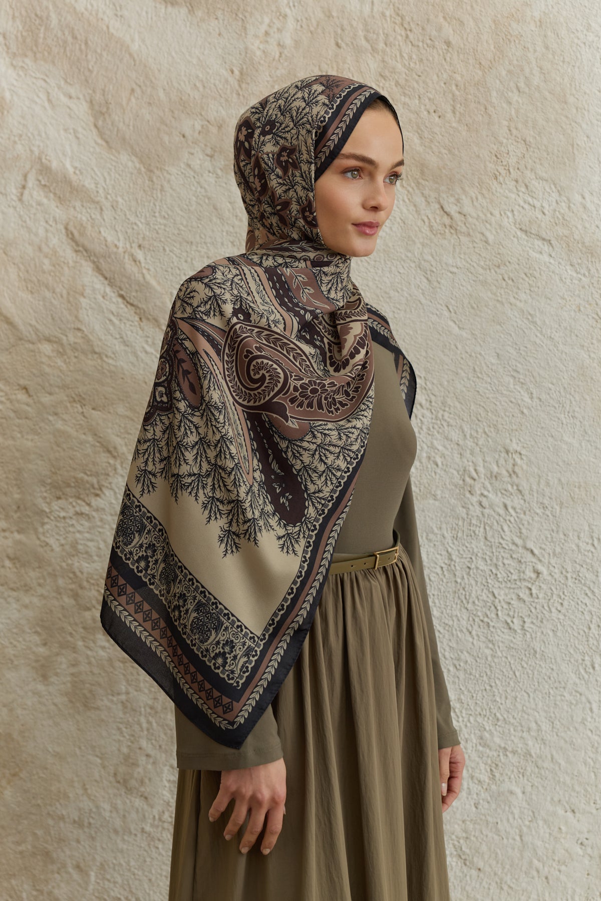 Cupra Prive Desenli Şal Blossom Vizon