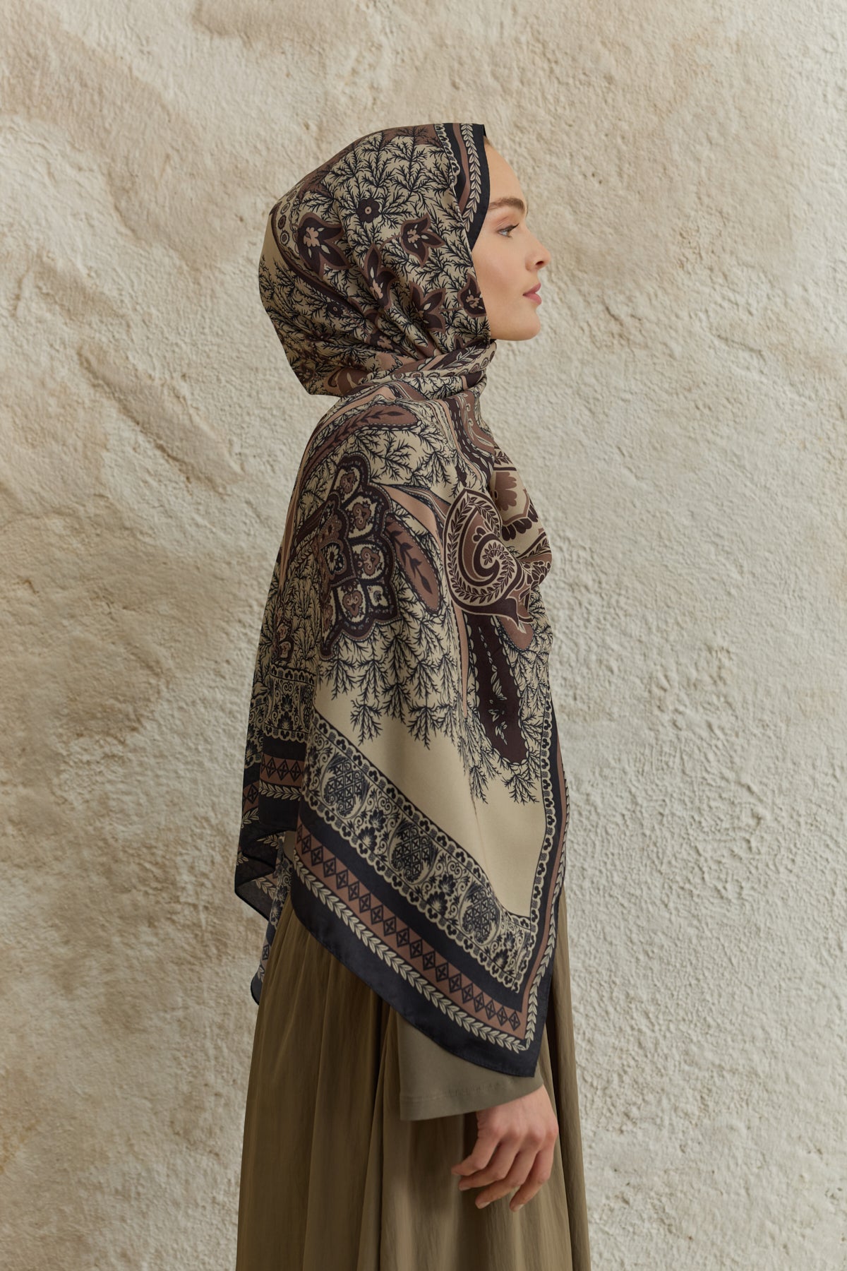 Cupra Prive Desenli Şal Blossom Vizon