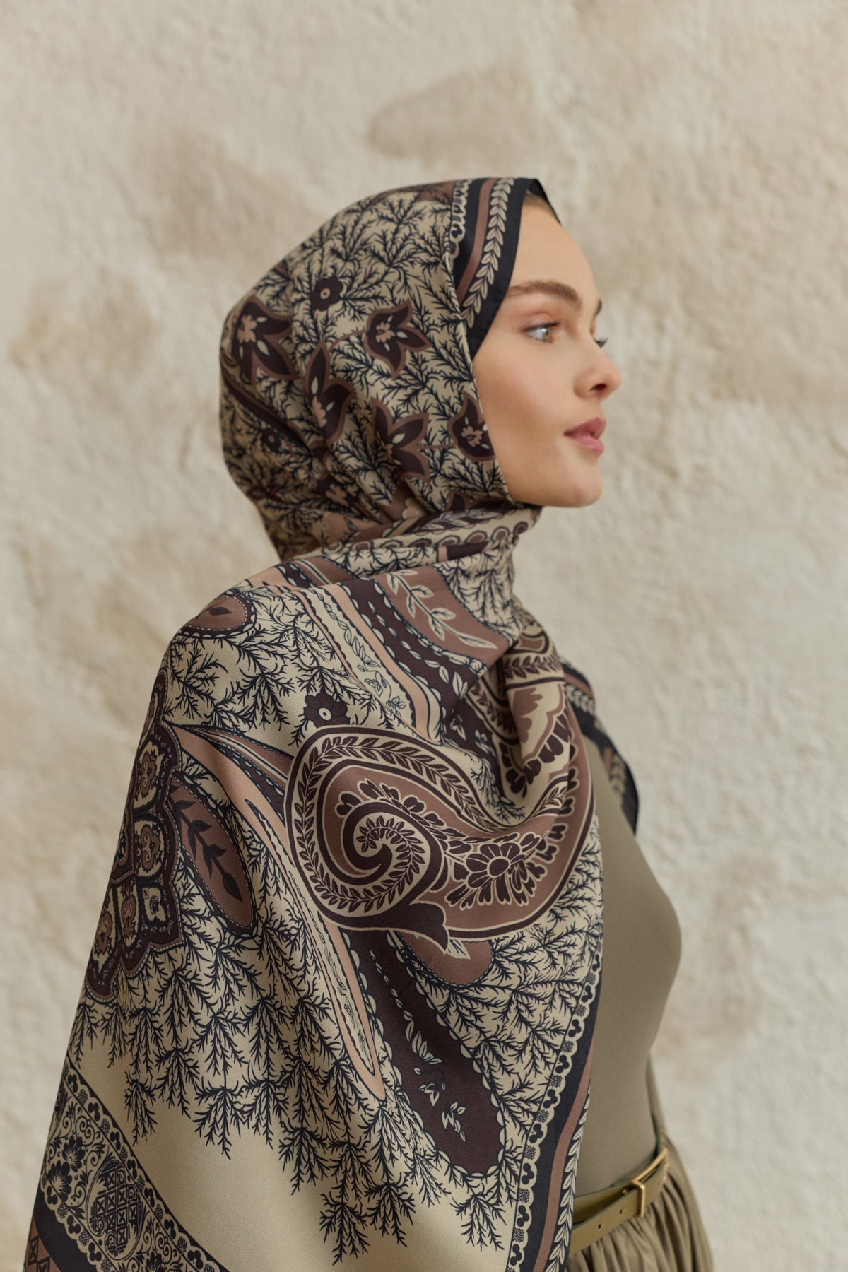 Cupra Prive Desenli Şal Blossom Vizon