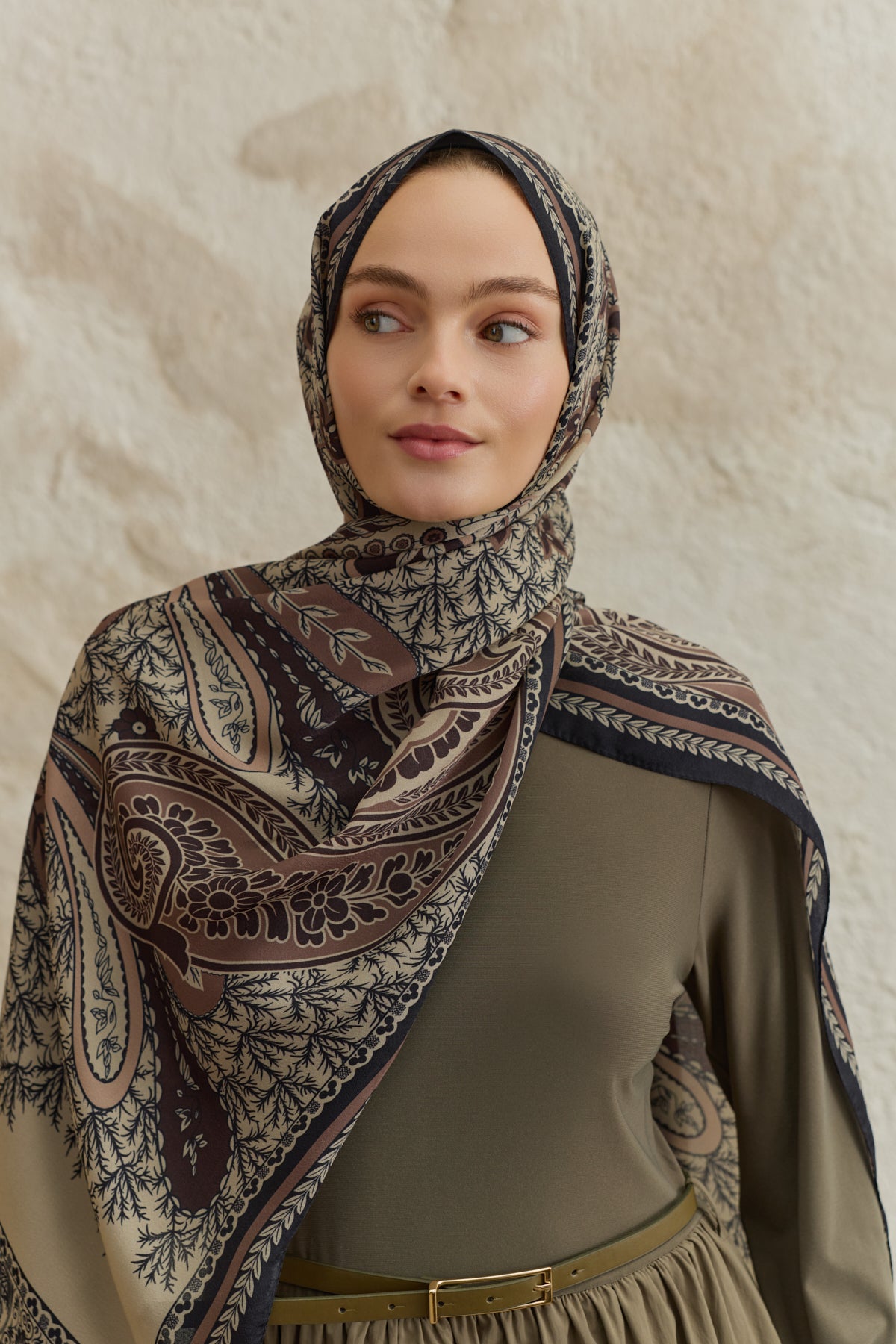 Cupra Prive Desenli Şal Blossom Vizon