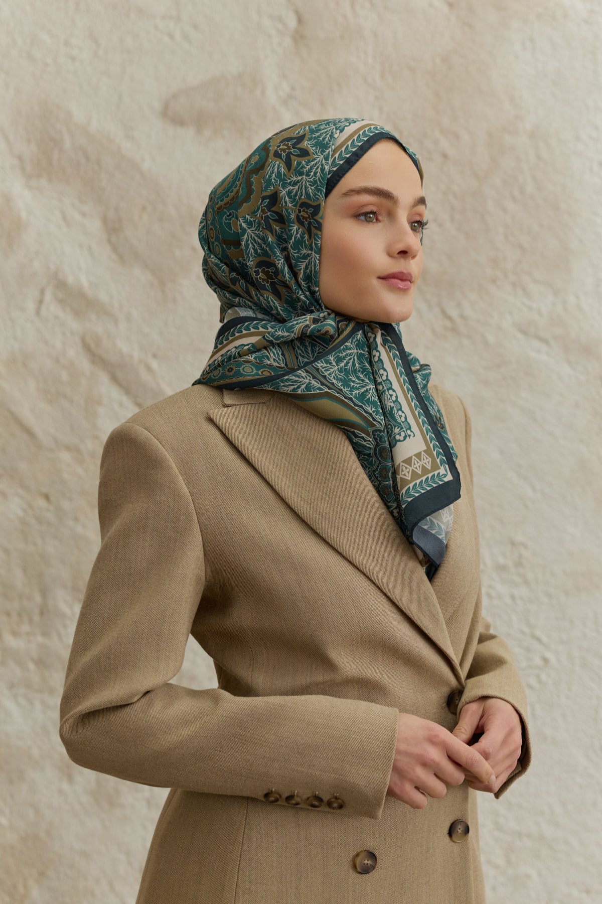 Cupra Prive Desenli Şal Blossom Zümrüt