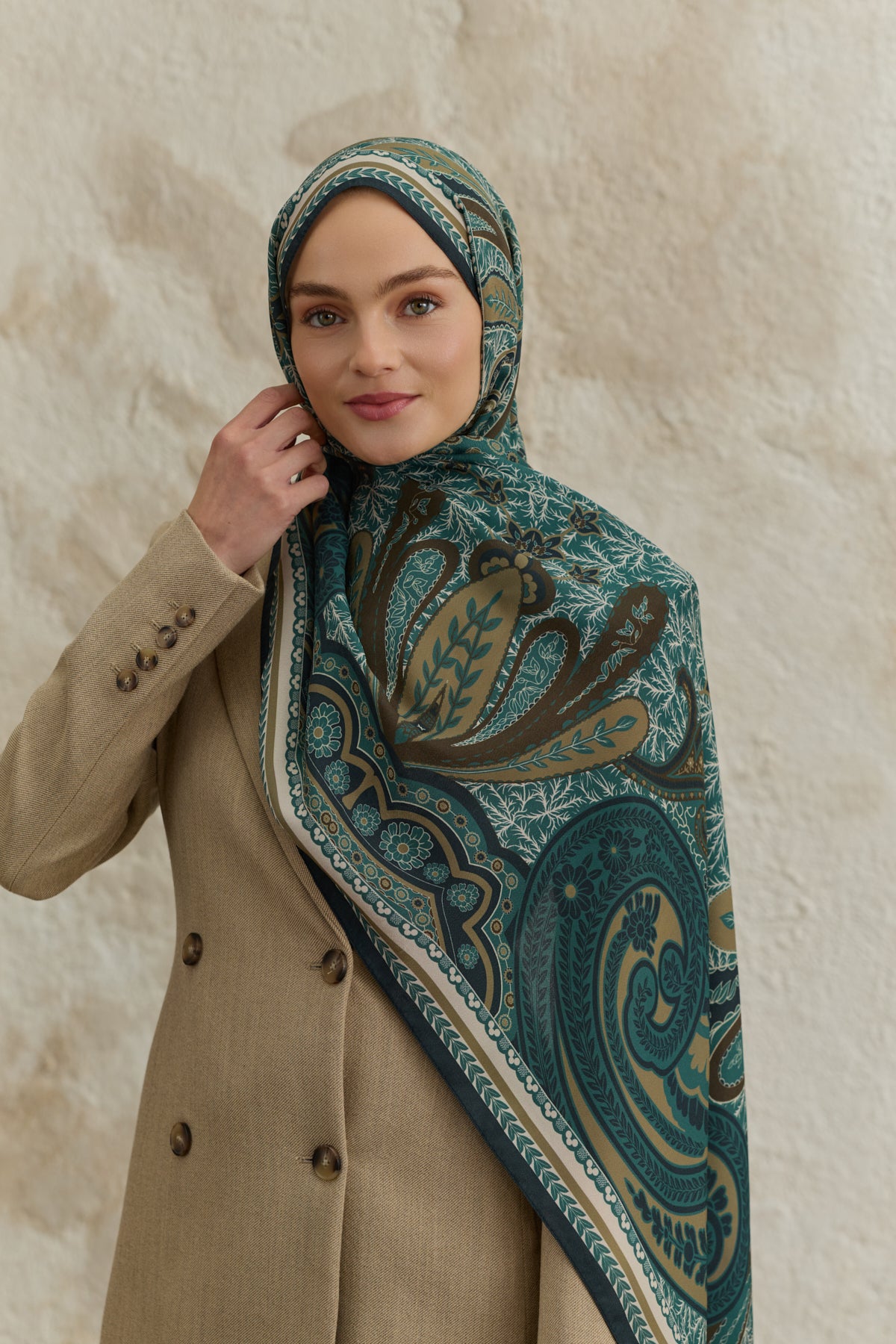 Cupra Prive Desenli Şal Blossom Zümrüt