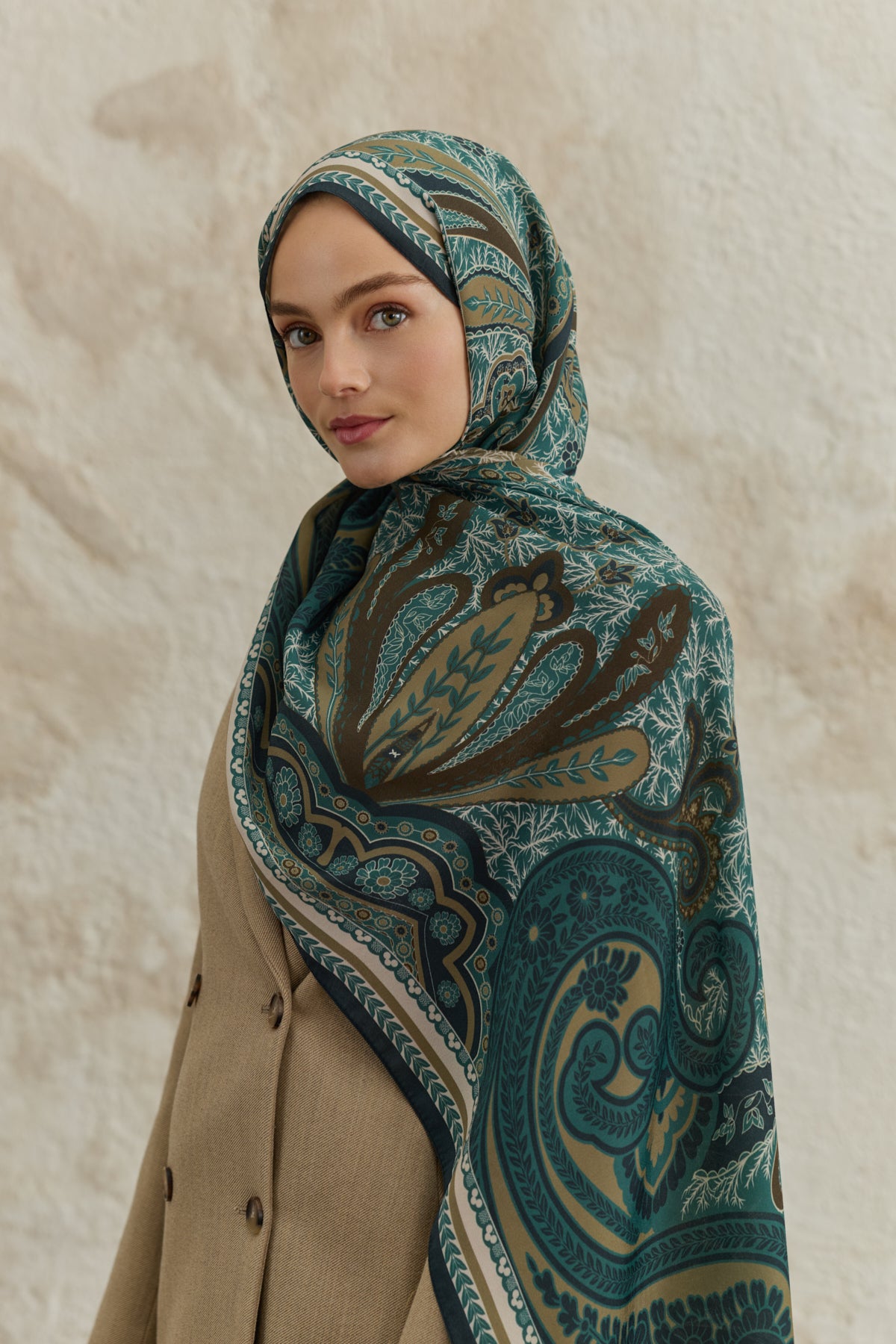 Cupra Prive Desenli Şal Blossom Zümrüt