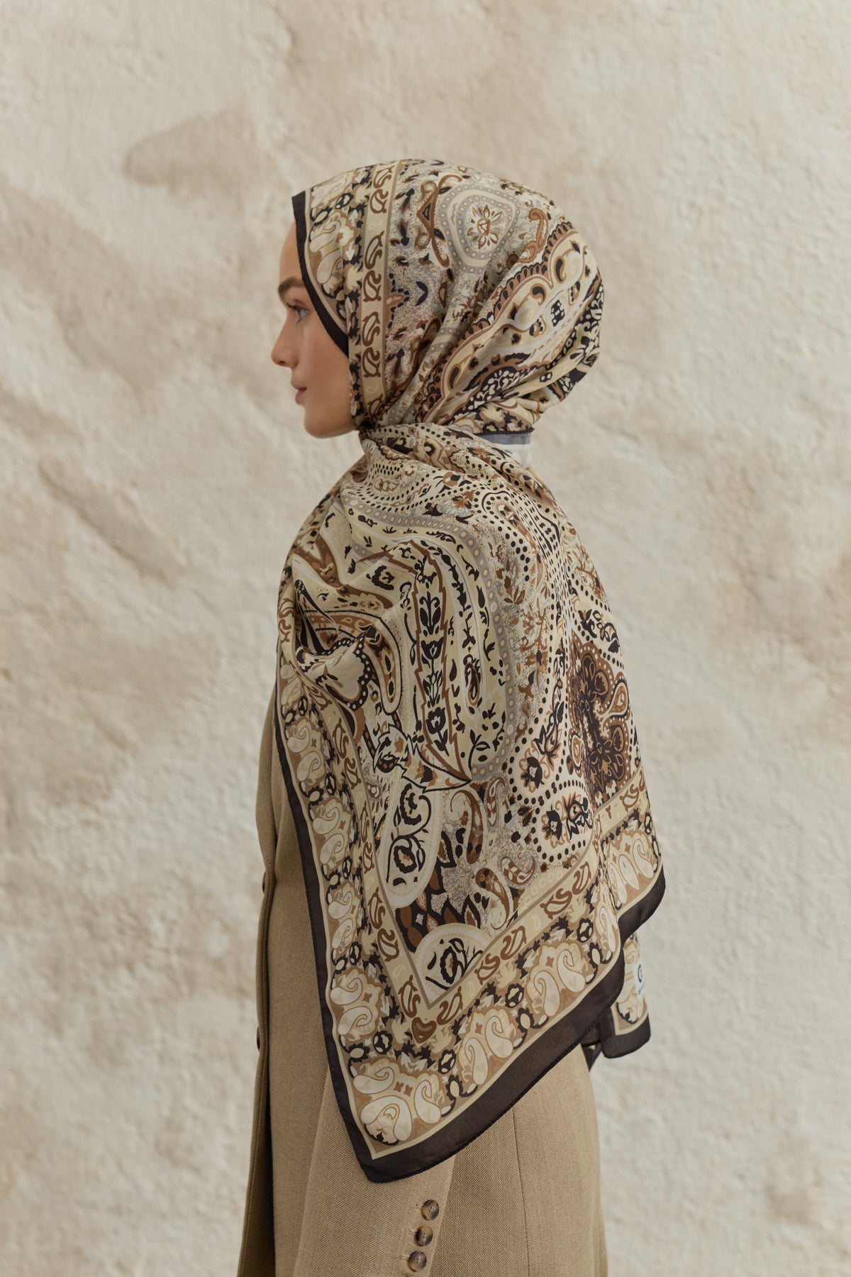 Cupra Prive Desenli Şal Saga Bej