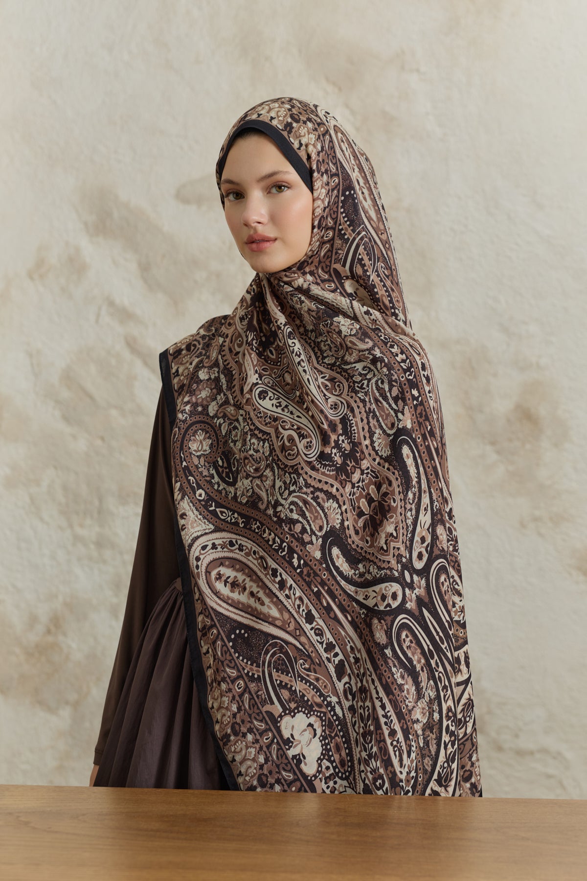 Cupra Prive Desenli Şal Saga Çikolata Kahve