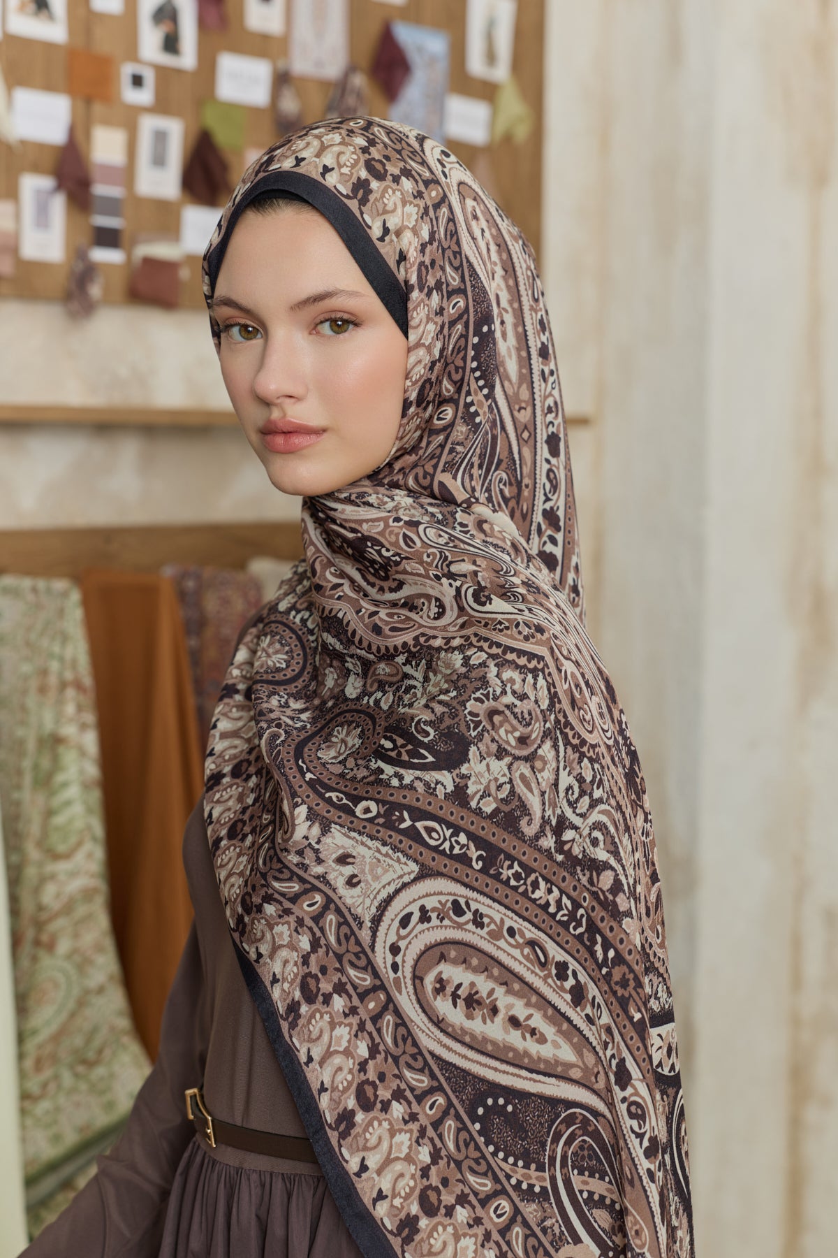 Cupra Prive Desenli Şal Saga Çikolata Kahve