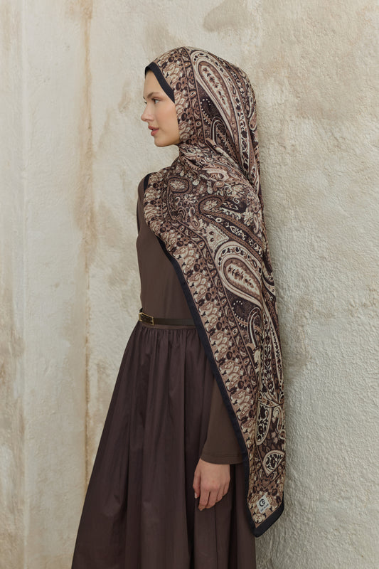 Cupra Prive Desenli Şal Saga Çikolata Kahve