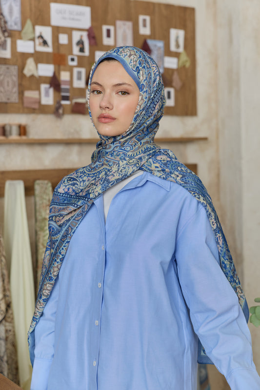 Cupra Prive Desenli Şal Saga İndigo