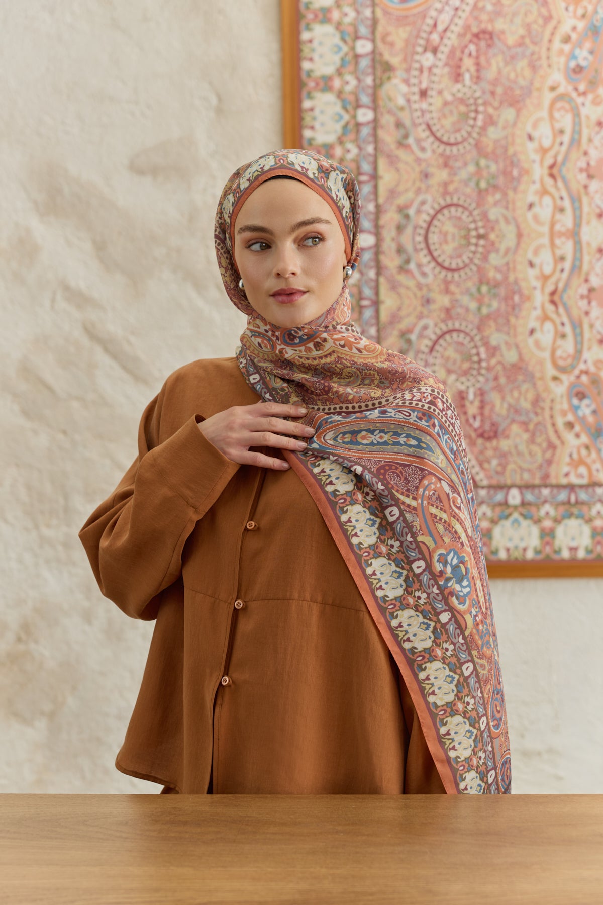 Cupra Prive Desenli Şal Saga Kiremit