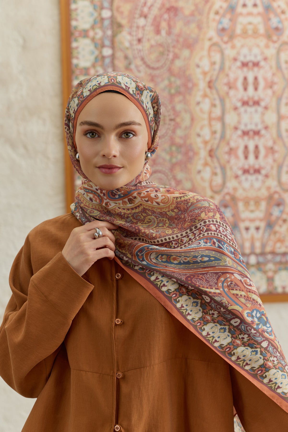 Cupra Prive Desenli Şal Saga Kiremit