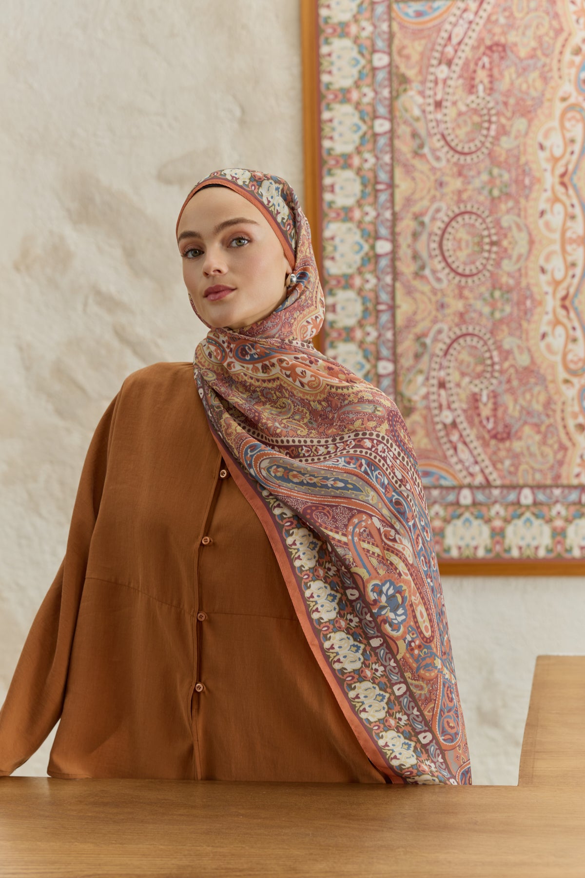 Cupra Prive Desenli Şal Saga Kiremit