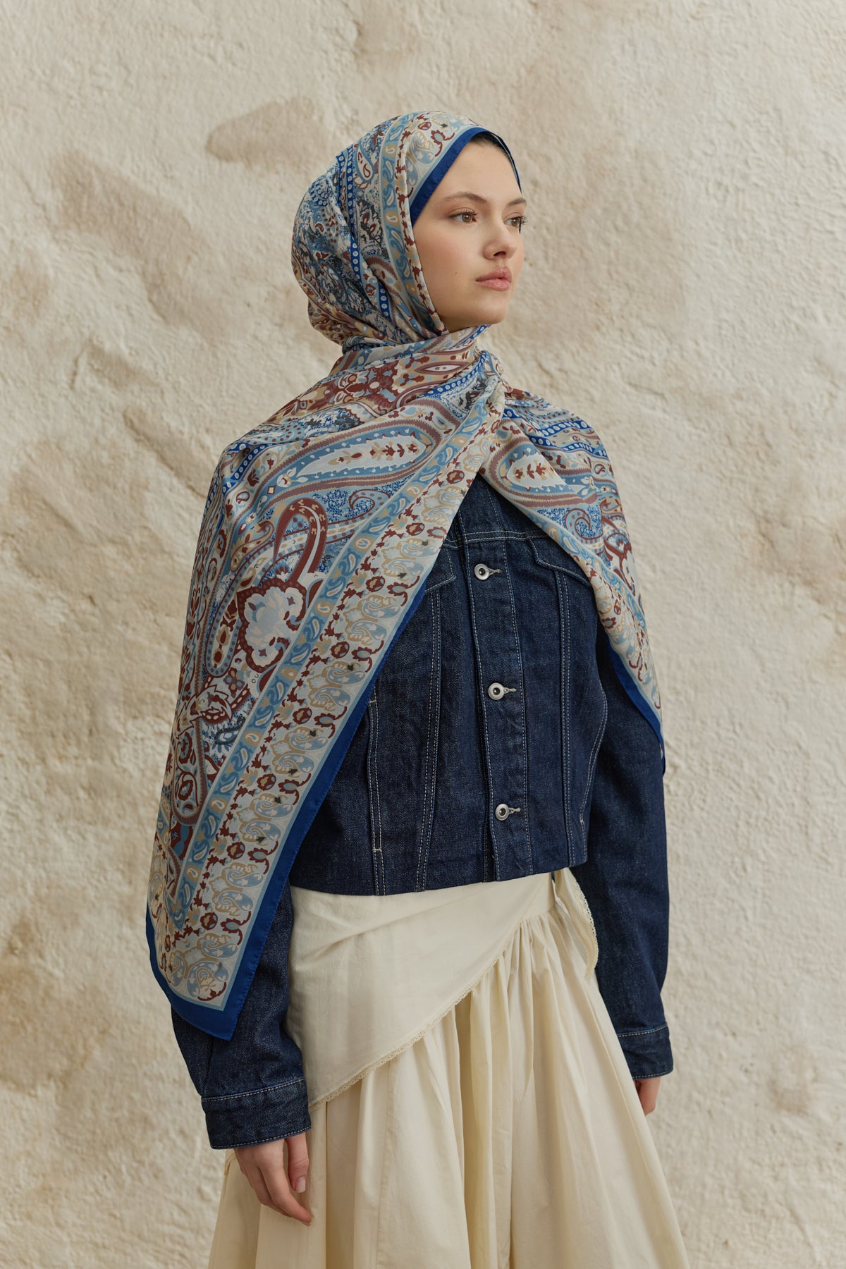 Cupra Prive Desenli Şal Saga Kot Mavi