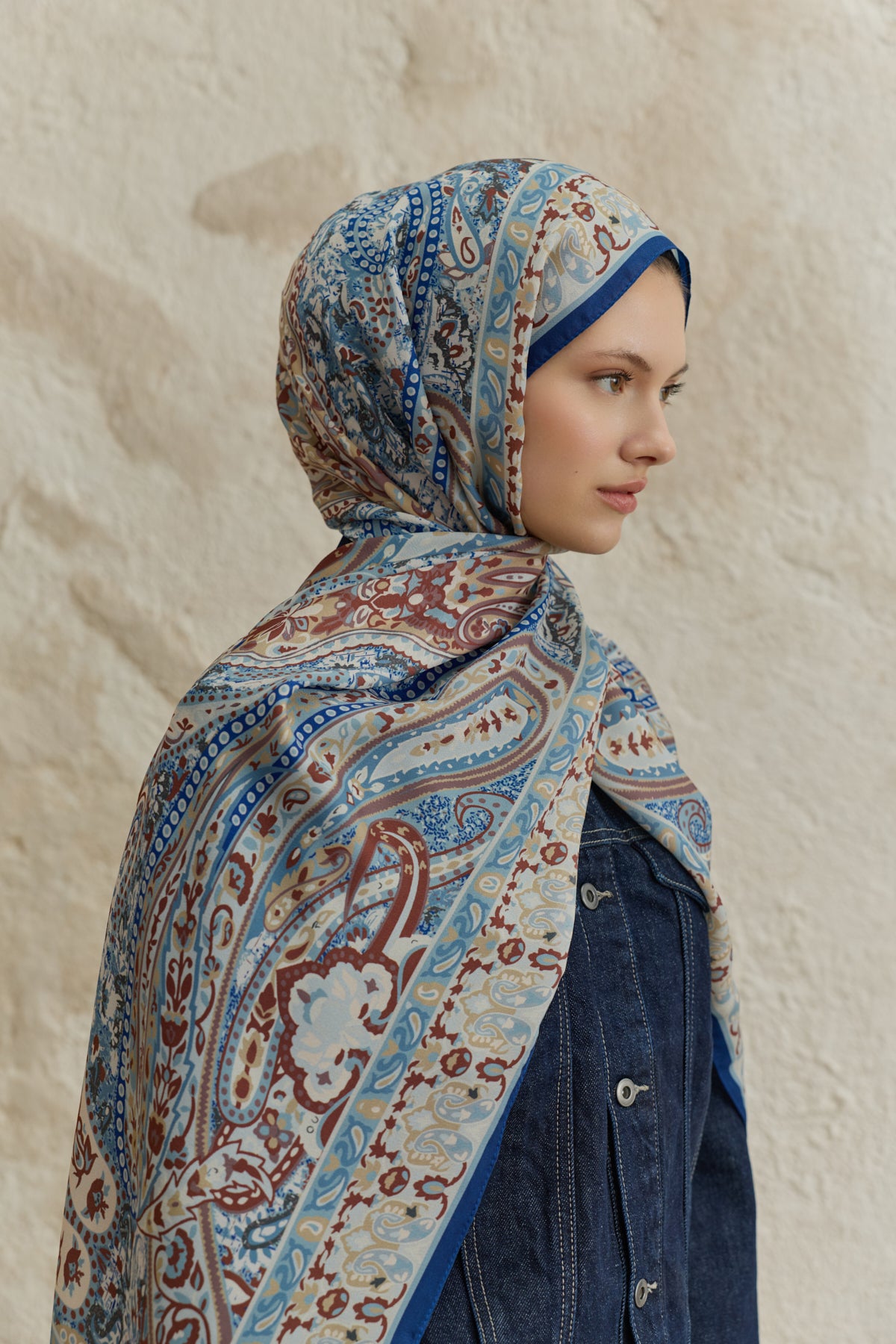 Cupra Prive Desenli Şal Saga Kot Mavi