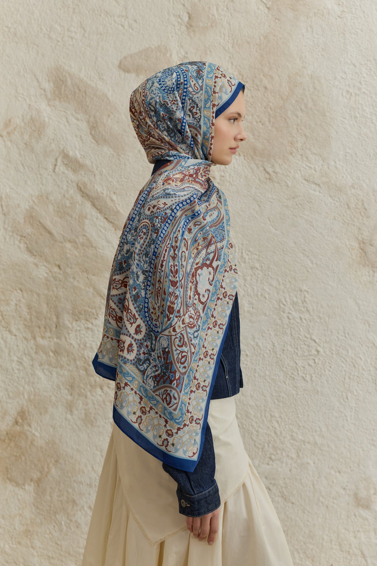 Cupra Prive Desenli Şal Saga Kot Mavi