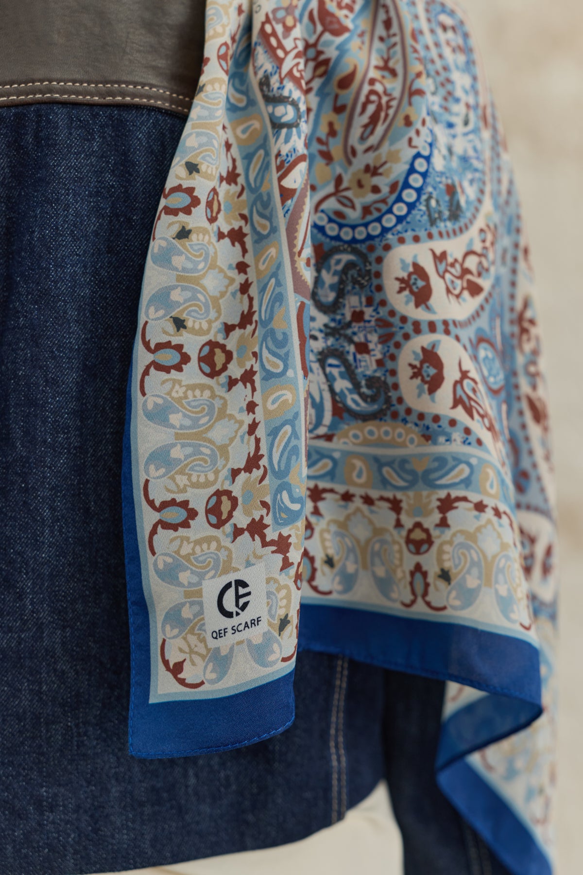 Cupra Prive Desenli Şal Saga Kot Mavi
