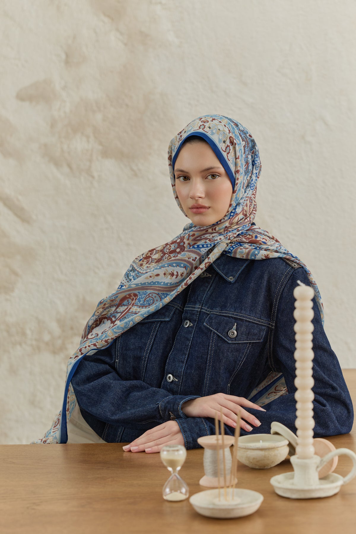 Cupra Prive Desenli Şal Saga Kot Mavi