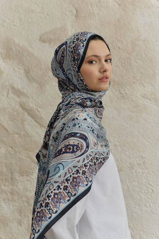 Cupra Prive Desenli Şal Saga Lacivert