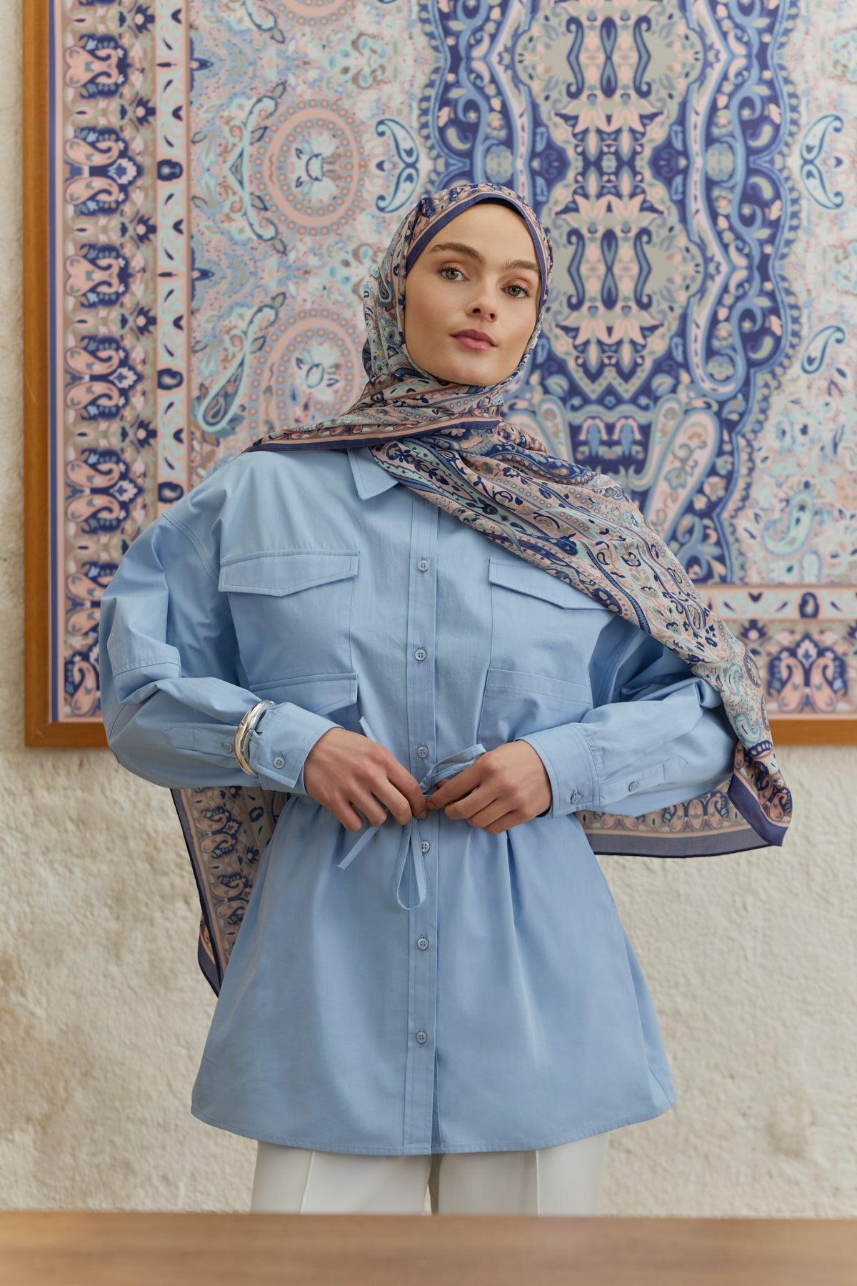 Cupra Prive Desenli Şal Saga Morcivert