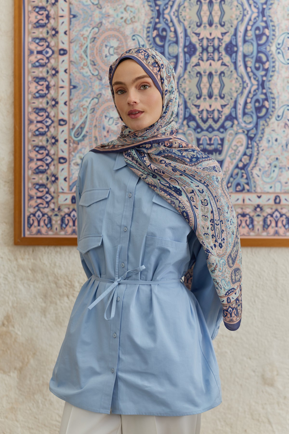 Cupra Prive Desenli Şal Saga Morcivert