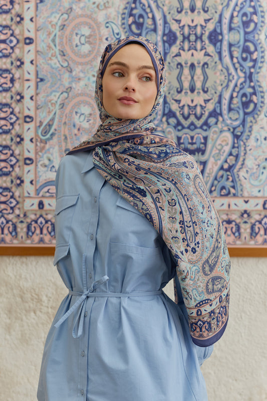 Cupra Prive Desenli Şal Saga Morcivert