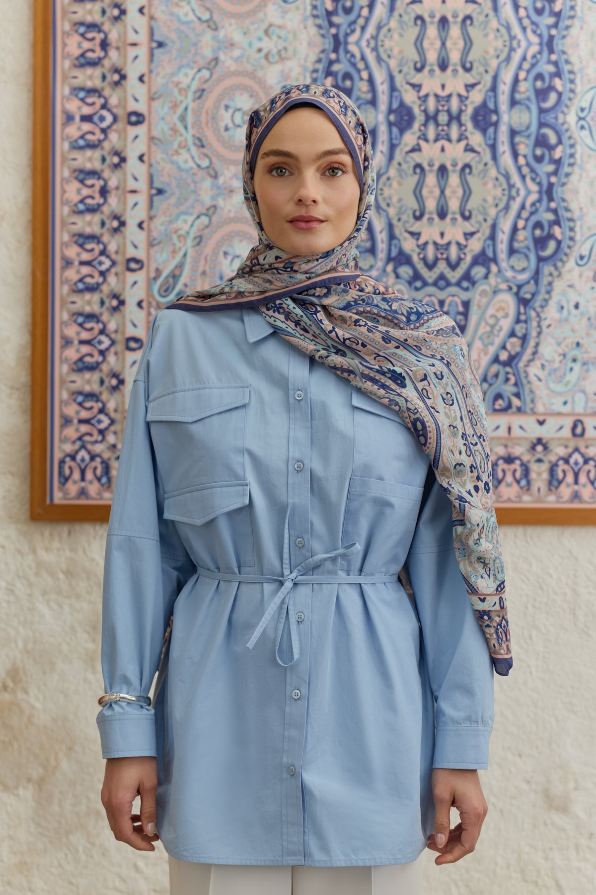 Cupra Prive Desenli Şal Saga Morcivert