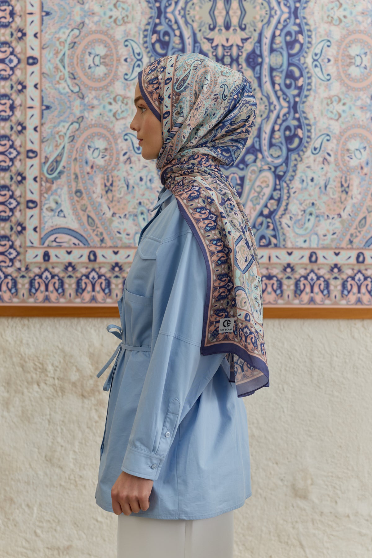 Cupra Prive Desenli Şal Saga Morcivert