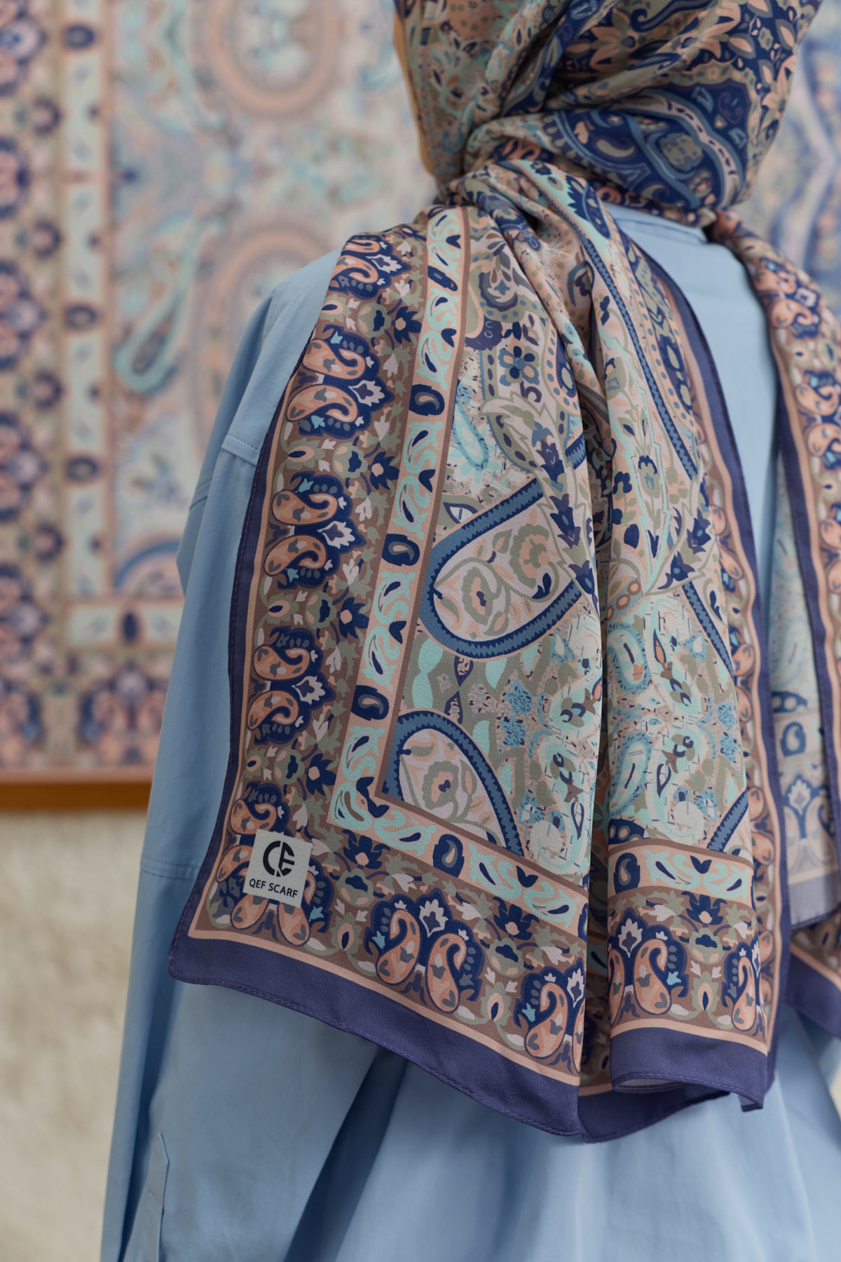 Cupra Prive Desenli Şal Saga Morcivert