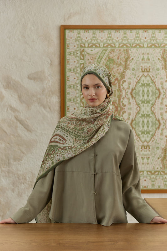 Cupra Prive Desenli Şal Saga Olive