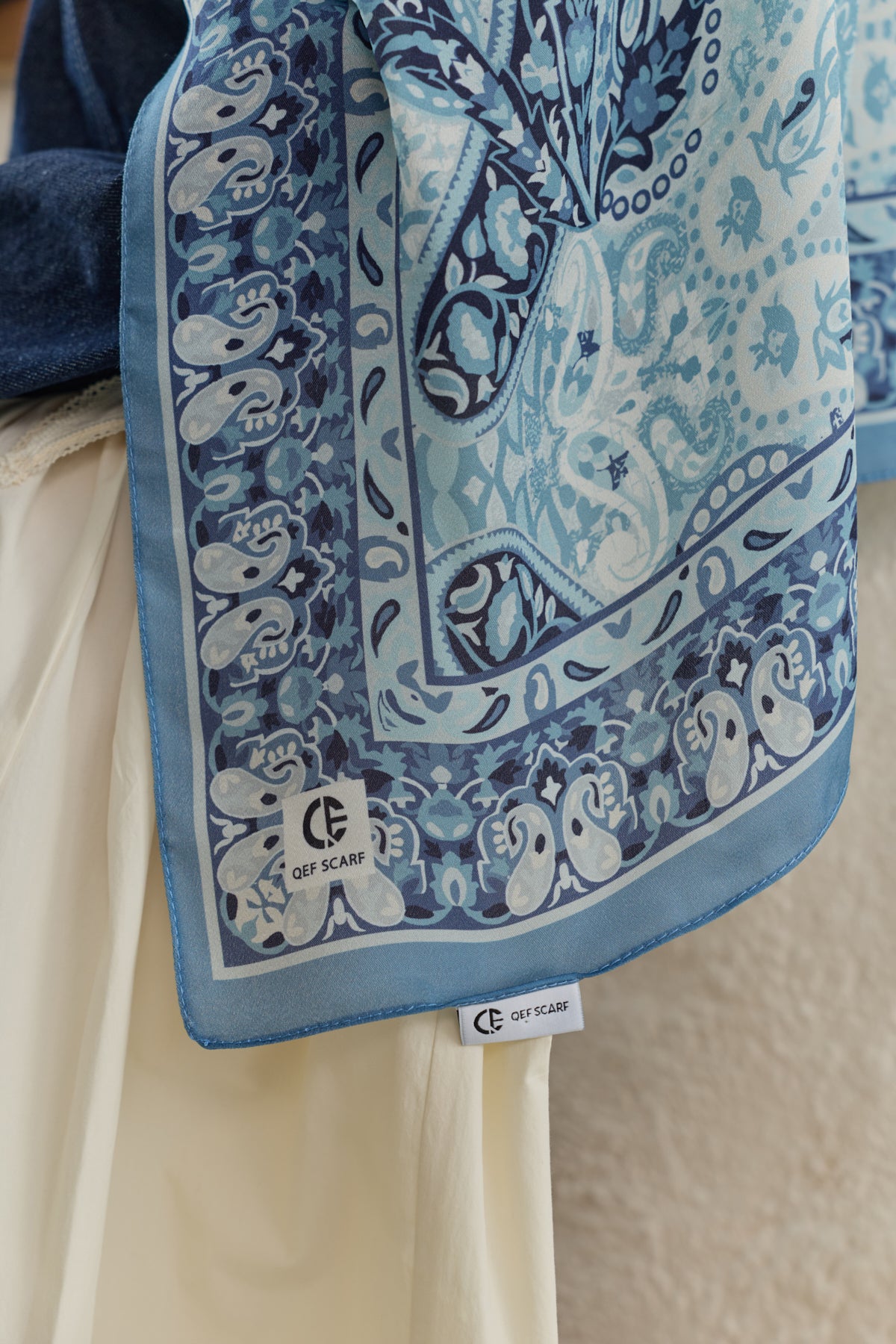 Cupra Prive Desenli Şal Saga Soft Mavi