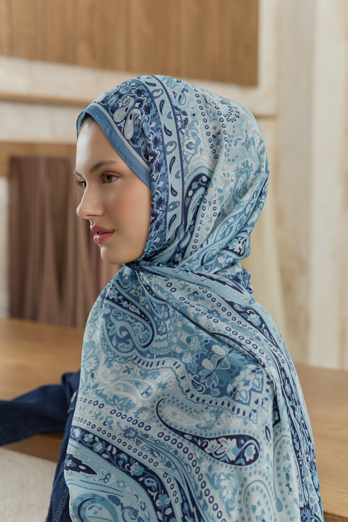 Cupra Prive Desenli Şal Saga Soft Mavi