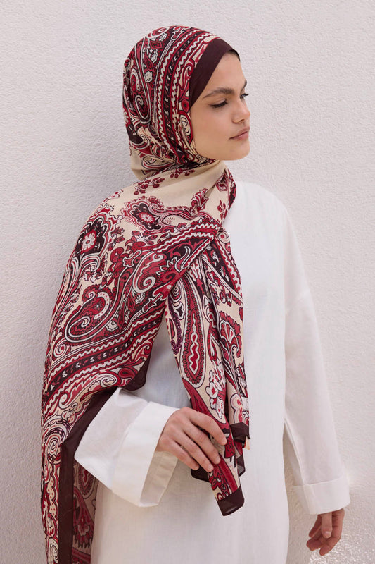 Bordo Deluxe Desenli Şal