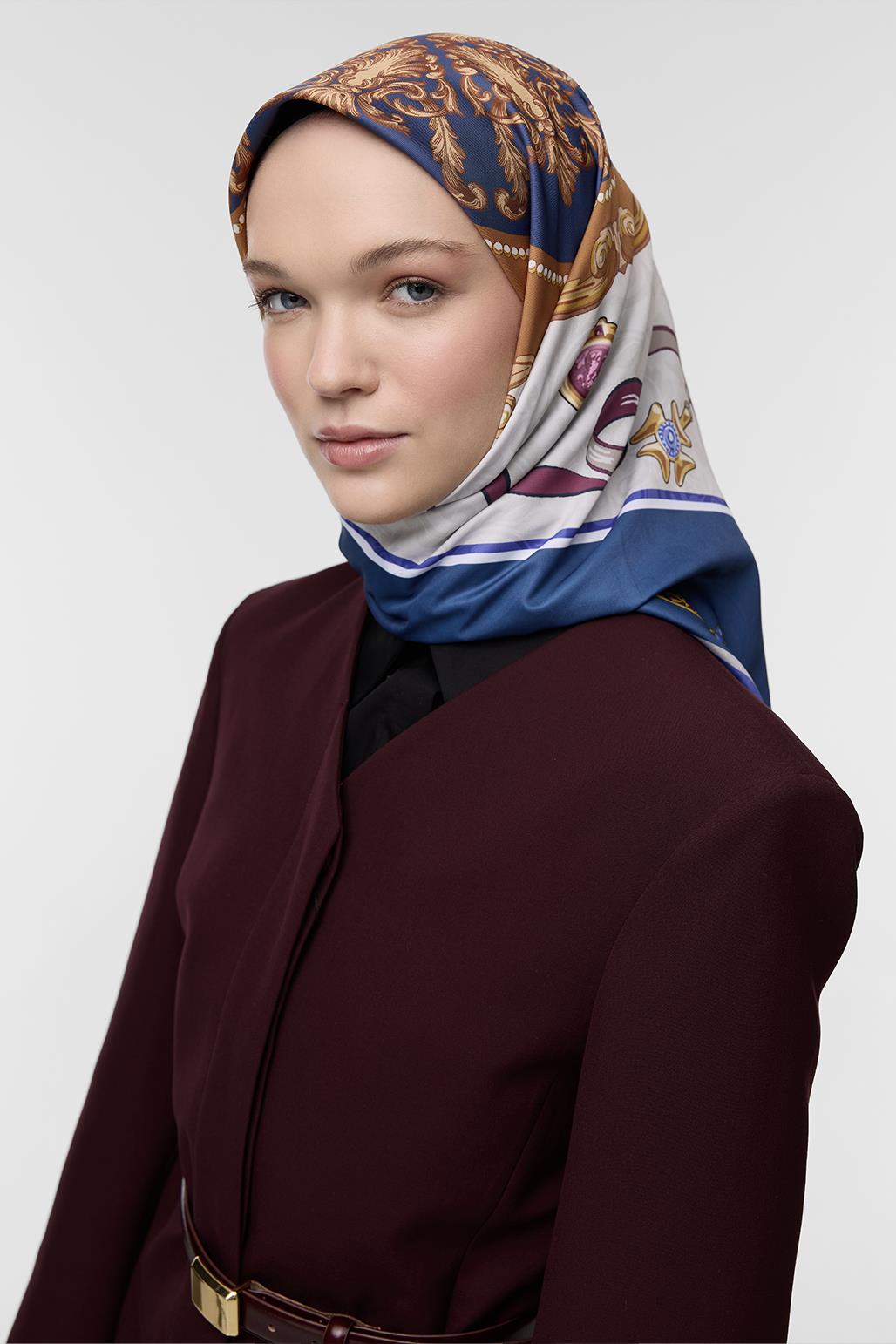 Desenli Twill İpek Eşarp Emily