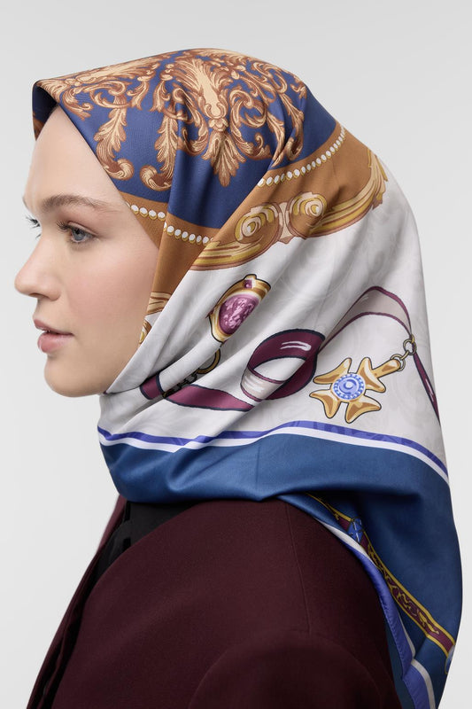 Desenli Twill İpek Eşarp Emily