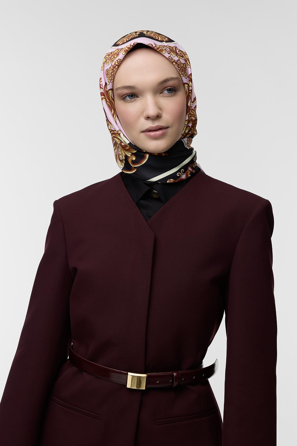 Desenli Twill İpek Eşarp Fiona