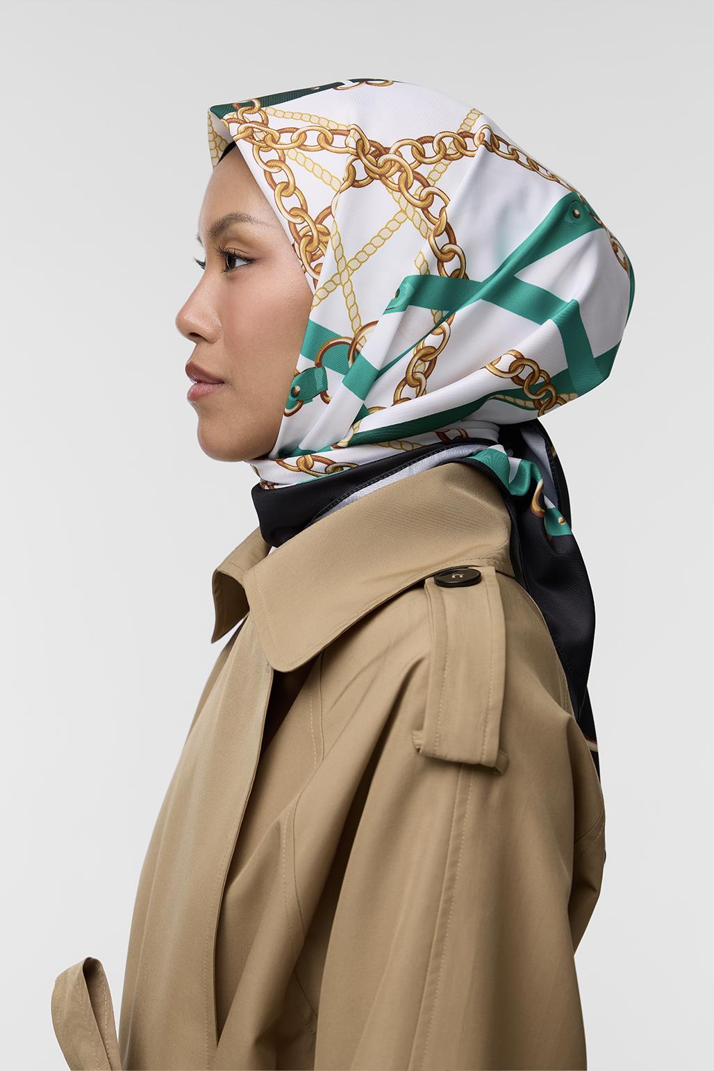 Desenli Twill İpek Eşarp Hannah