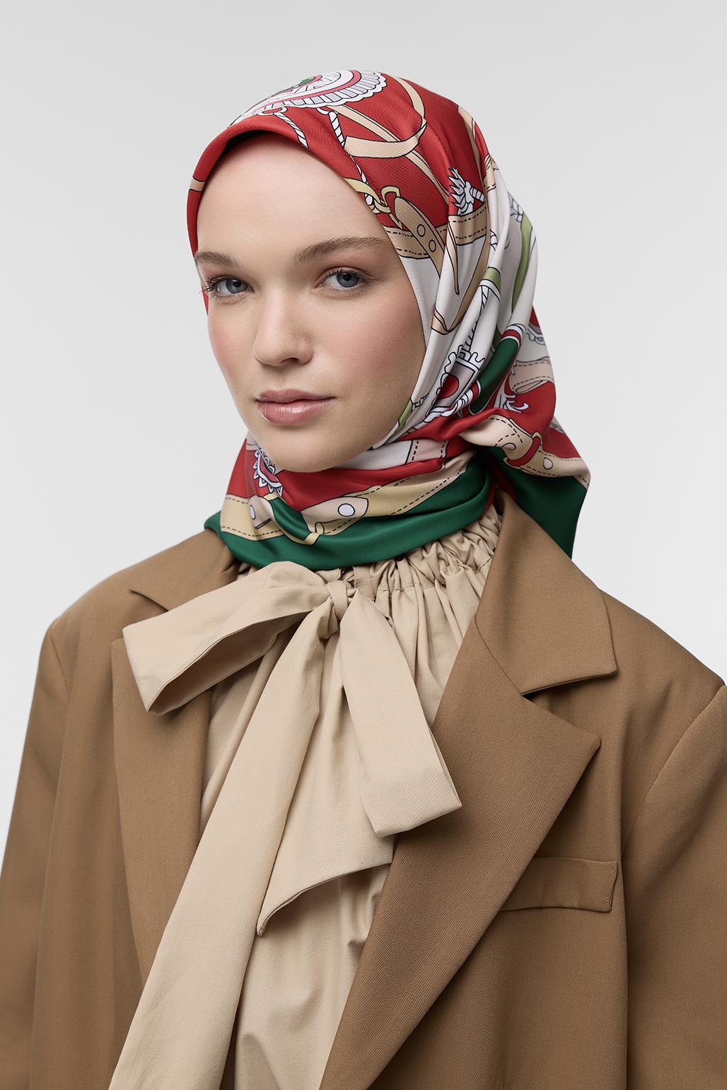 Desenli Twill İpek Eşarp Liada