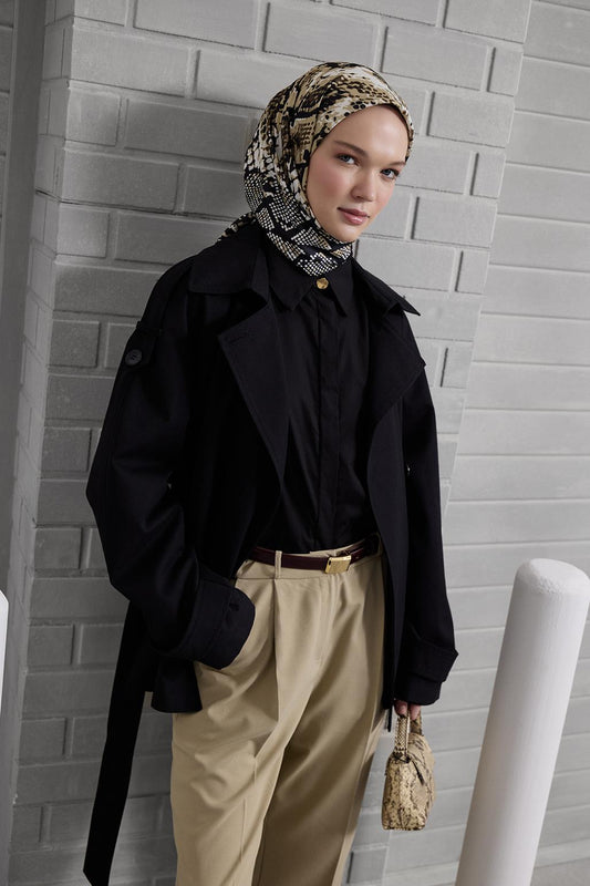 Desenli Twill İpek Eşarp Python