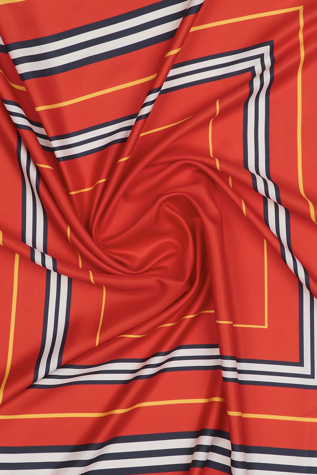Desenli Twill İpek Eşarp Red Line