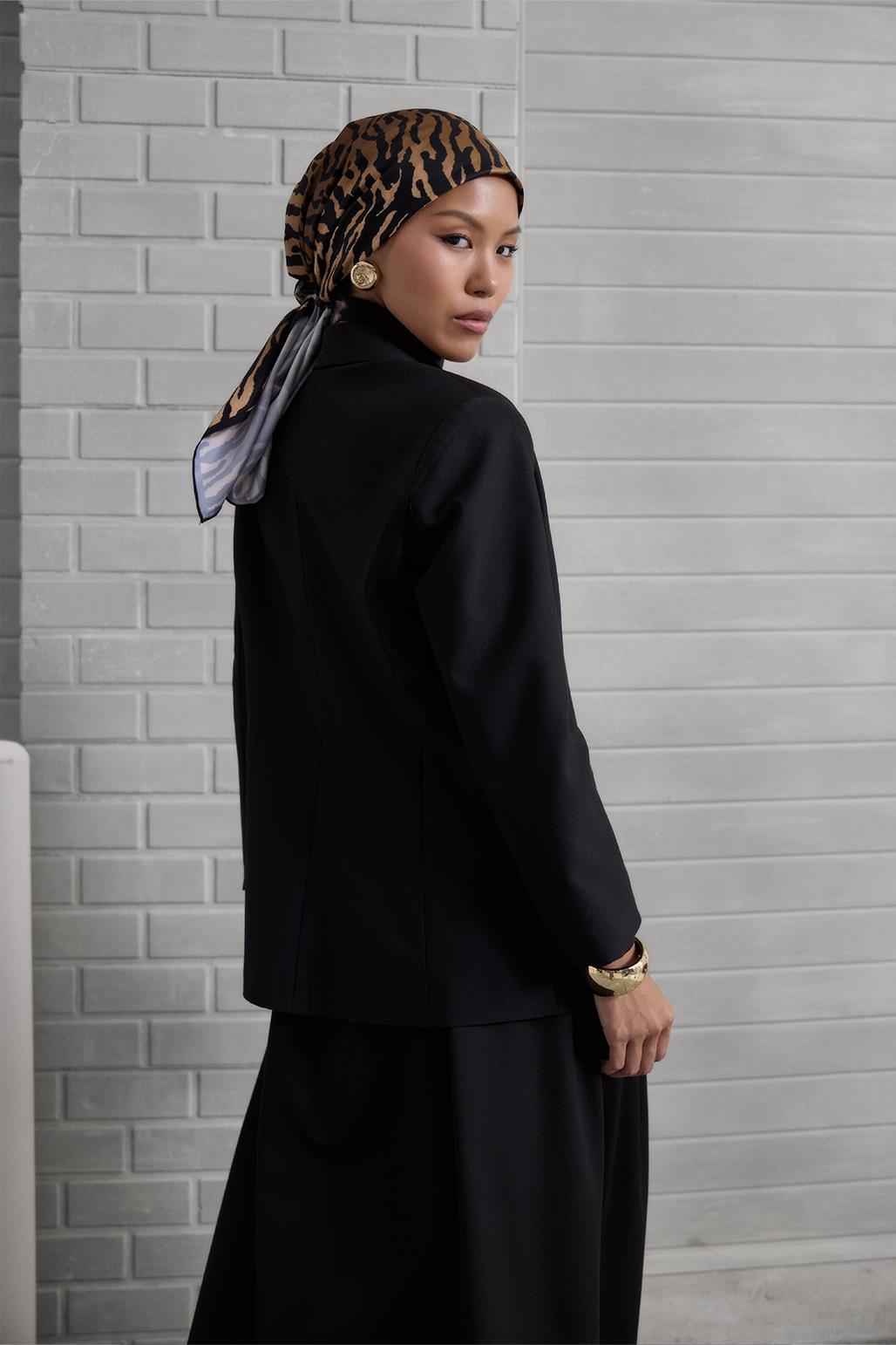 Desenli Twill İpek Eşarp Tiger