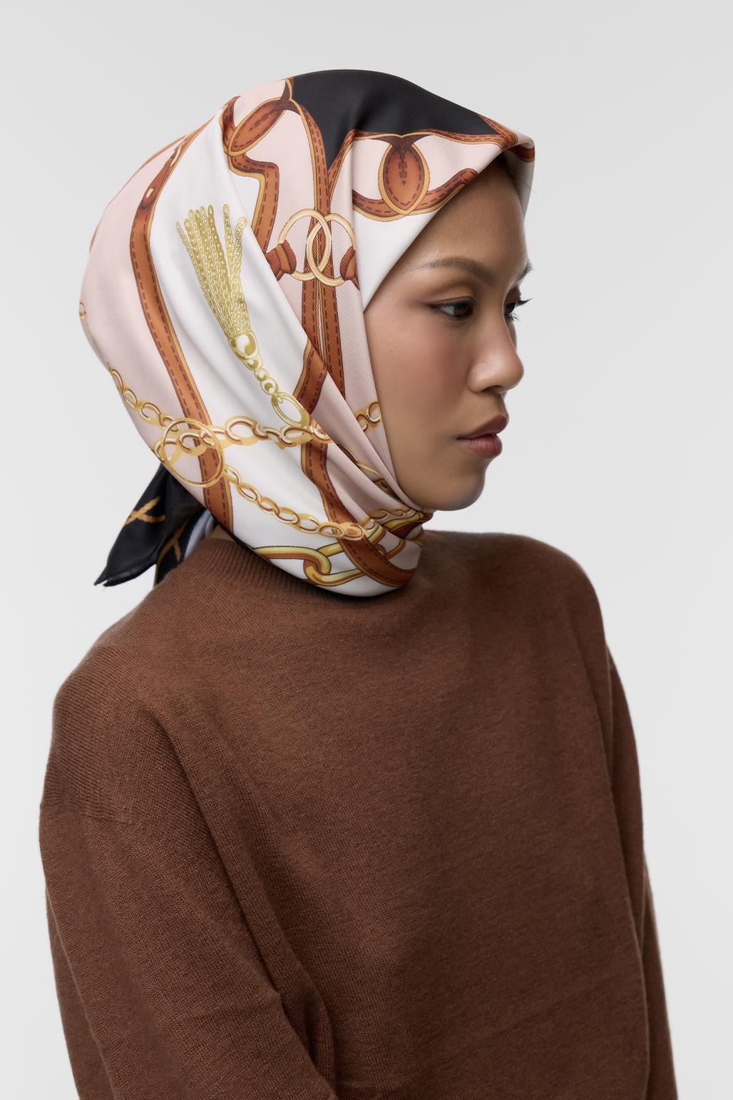Desenli Twill İpek Eşarp Veronic