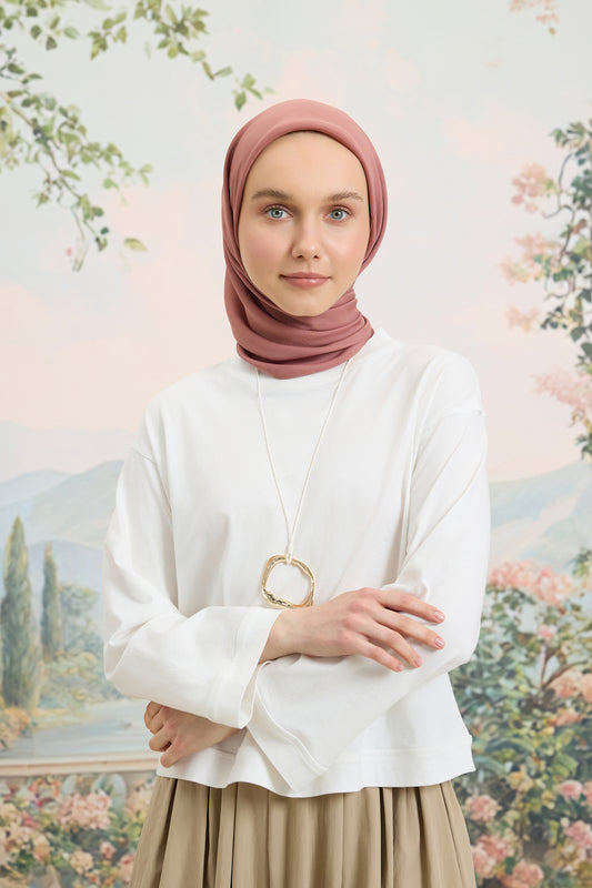 Floş Viskon Düz Eşarp Gül Kurusu