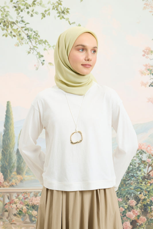 Floş Viskon Düz Eşarp Uçuk Yeşil