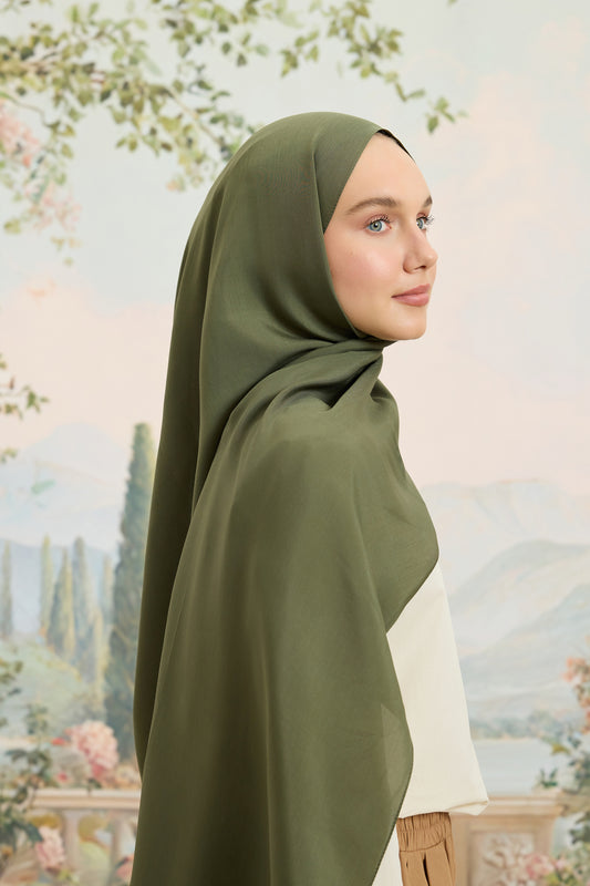 Floş Viskon Düz Şal Haki Yeşil