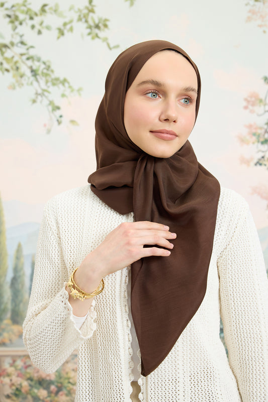 Floş Viskon Düz Şal Kahve