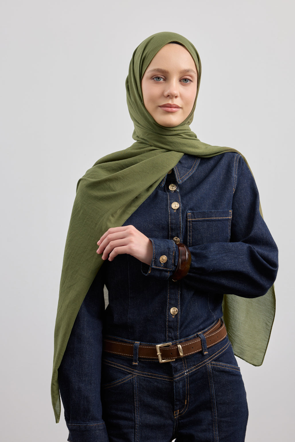 Organik Crash Şal Haki Yeşil