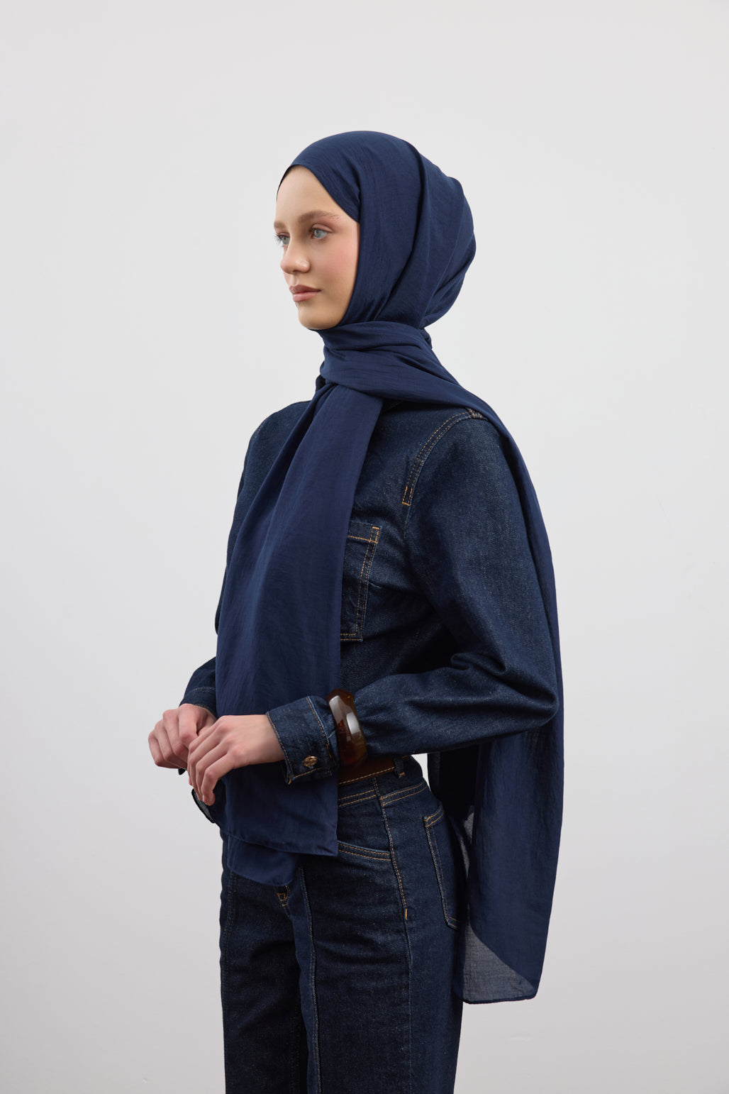 Organik Crash Şal Lacivert