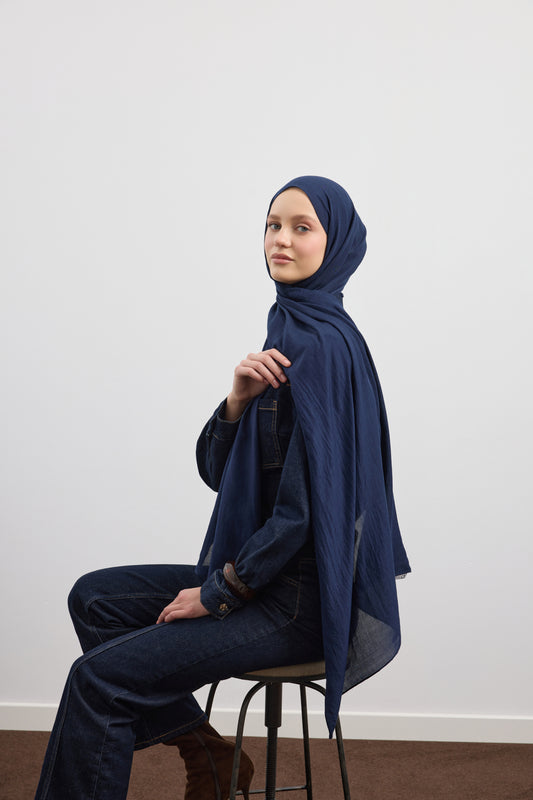 Organik Crash Şal Lacivert