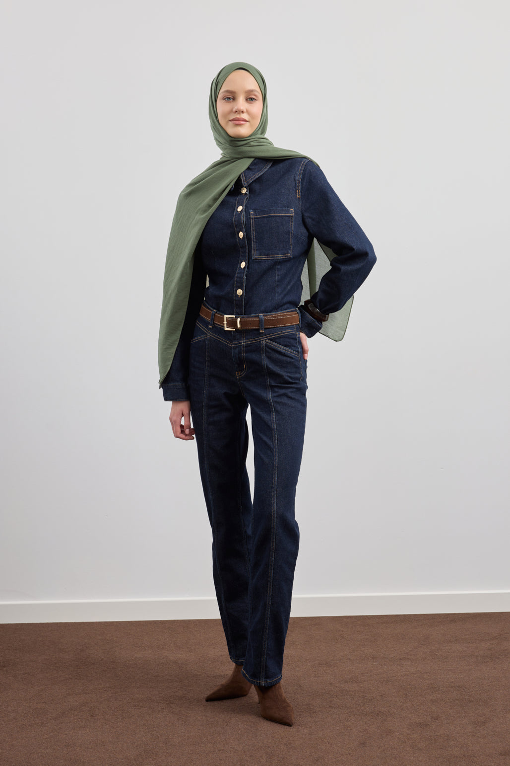 Organik Crash Şal Orman Yeşili