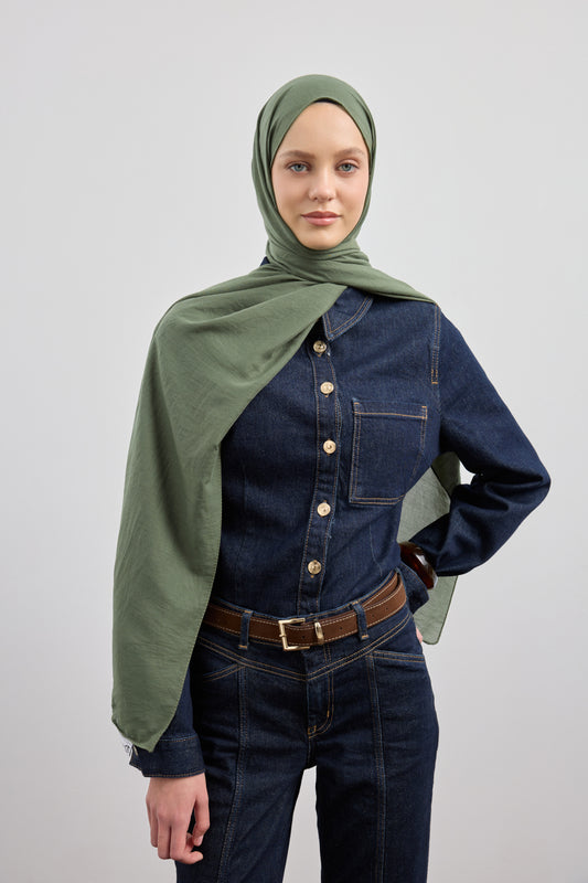 Organik Crash Şal Orman Yeşili